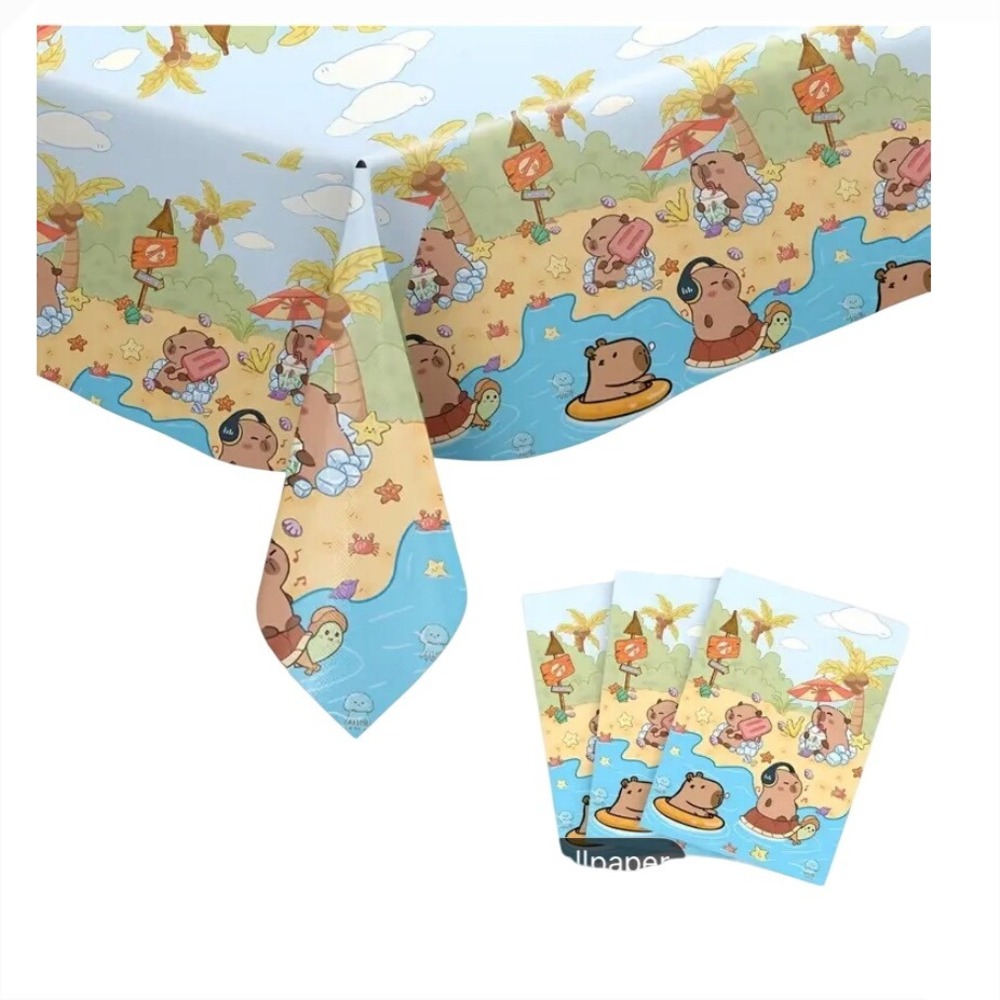 Capybara Party Tablecloth Cute Cartoon Beach‎ Theme Table Cover Decoration